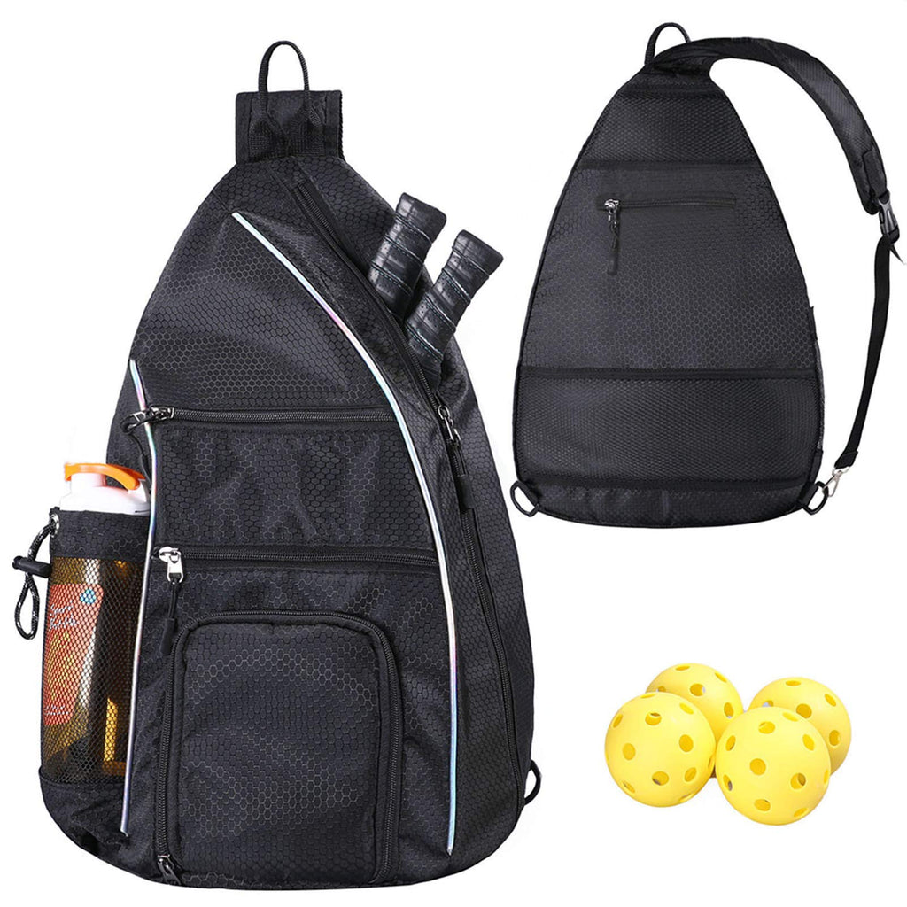 [AUSTRALIA] - LLYWCM Pickleball Bag | Sling Bags - Reversible Crossbody Sling Backpack for Pickleball Paddle, Tennis, Pickleball Racket and Travel for Women Men Black 