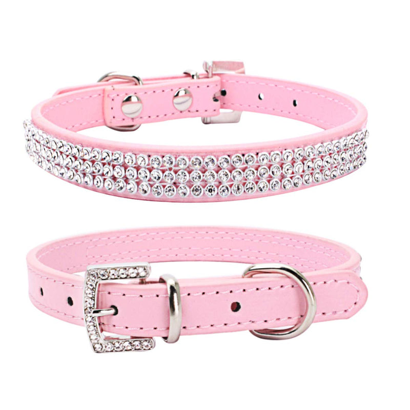 THAIN Rhinestones Dog Cat Collar Bling Diamond with Rhinestone Crown Decoration for Small Medium Large Dogs S(Length 10"-13") Pink - BeesActive Australia