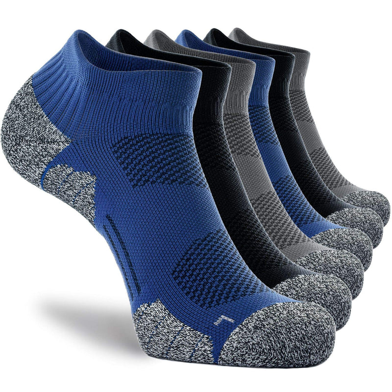 CWVLC Unisex Cushioned Compression Athletic Ankle Socks Multipack Large 6-pairs (Black2,charcoal2,royal2) - BeesActive Australia