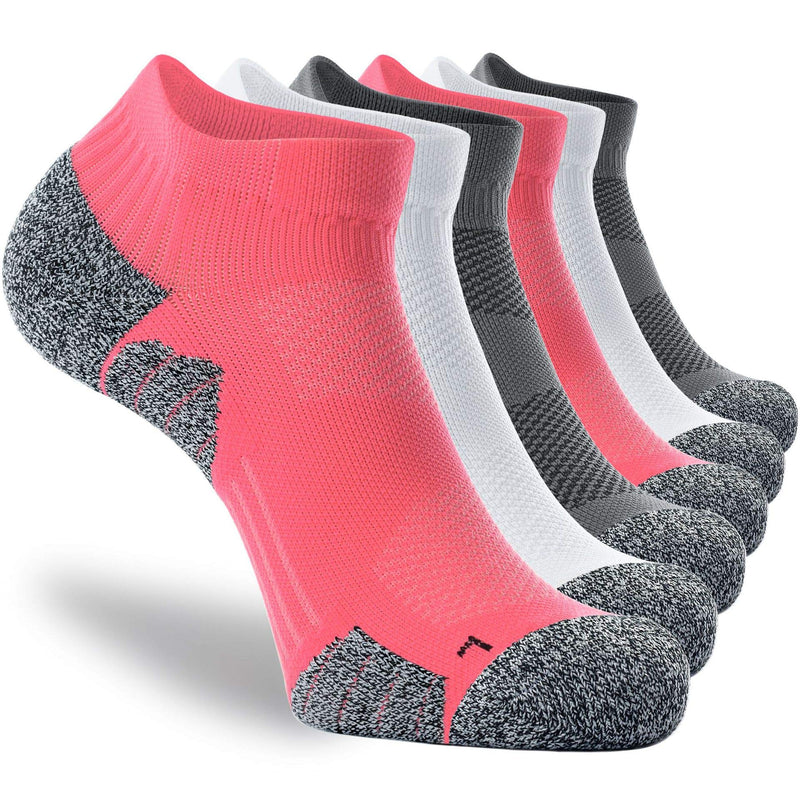 CWVLC Unisex Cushioned Compression Athletic Ankle Socks Multipack Medium 6-pairs (Charcoal2,watermelon2,white2) - BeesActive Australia