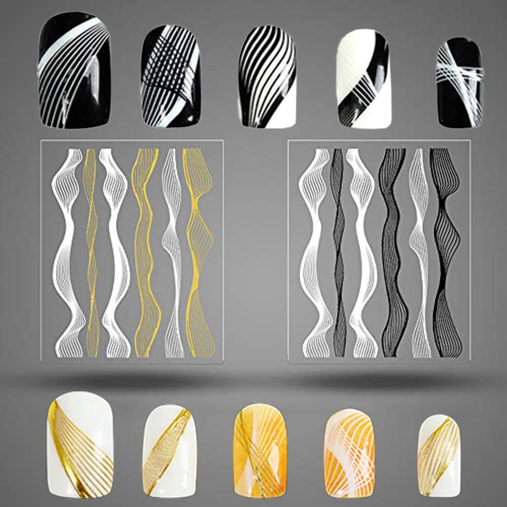 4 Sheets Nail Stickers 3D Self-Adhesive Nail Art Sticker Decals Metal Design DIY Wave Strips Lines Foil Decoration Tools for Women Kids - BeesActive Australia