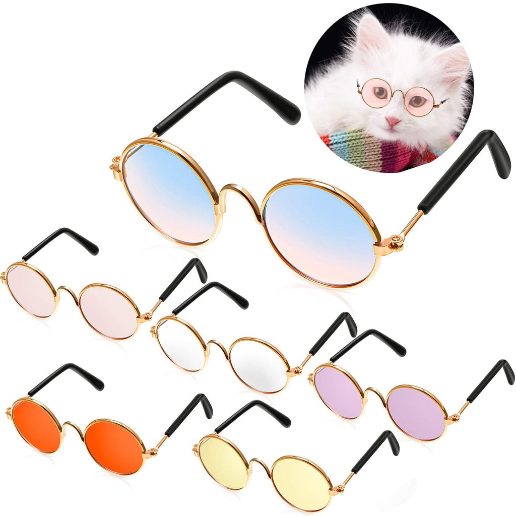 6 Pieces Funny Cute Cat Small Dog Sunglasses Classic Retro Circular Metal Prince Sunglasses Eye-wear Photos Props Accessories Cosplay Glasses (Mix Color) - BeesActive Australia