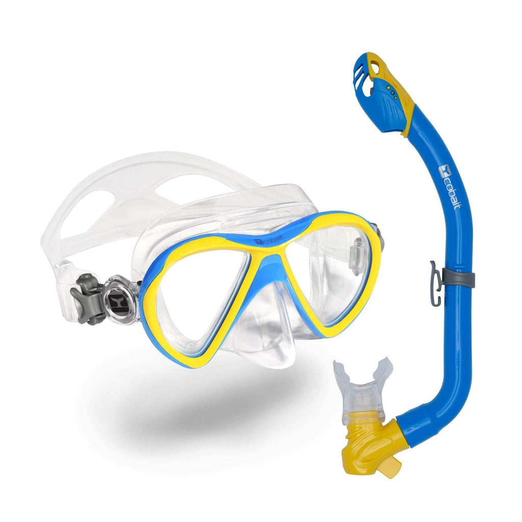 [AUSTRALIA] - Cobalt Komodo Kids Snorkel Combo - Anti-Fog, Anti-Leak Mask and Dry-Top Snorkel Set for Youth and Junior Snorkeling, Scuba Diving. Royal/Yellow 