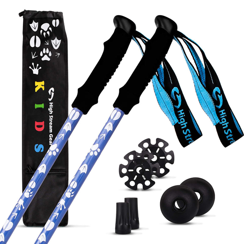 High Stream Gear Kids Trekking Poles – Collapsible Telescopic Brightly Colored Walking Sticks for Children – Includes Carrier Bag and Accessories Blue - BeesActive Australia