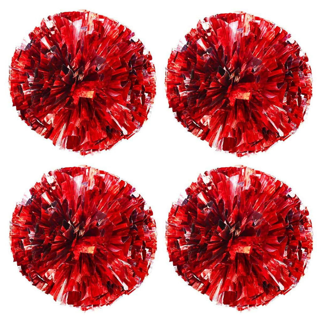 [AUSTRALIA] - TTSAM 4 Pack (2 Pair) Metallic Foil Cheerleader Pom Poms & Plastic Ring Cheer Poms with Baton Handle Cheerleading Pompoms for Sports Party Dance Team Accessories Cheering Squad Spirit (Red & Silver) 