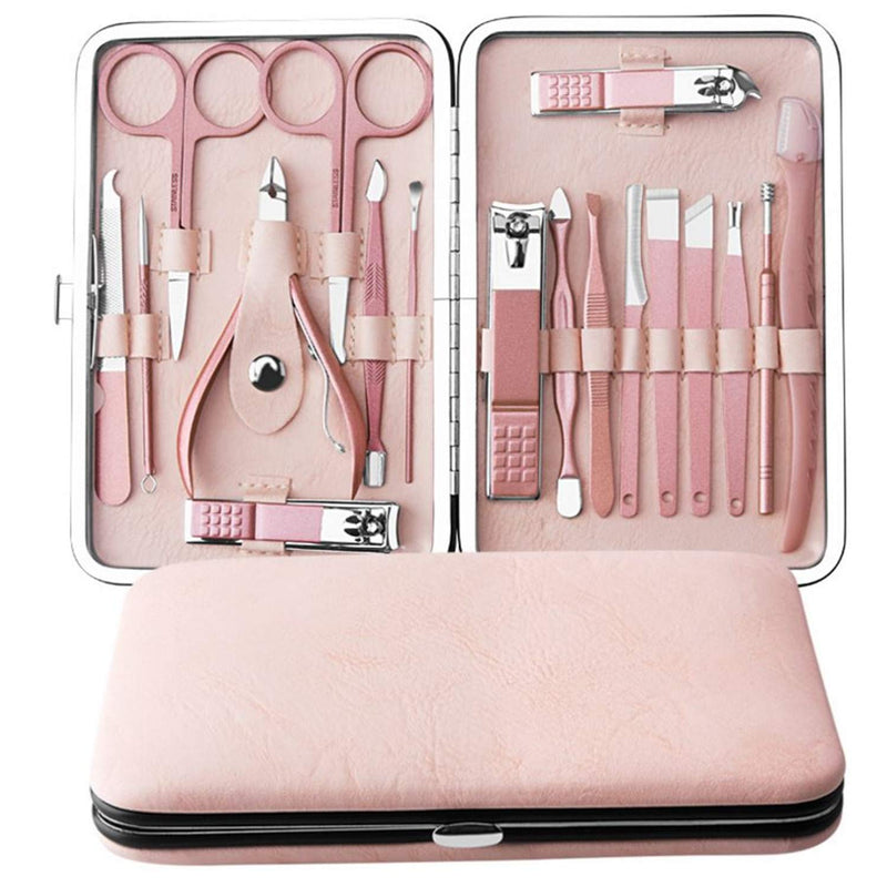 Manicure Set By Aoyuele Nail Clippers Set 18 in 1 Grooming Kit Stainless Steel Professional Pedicure Set,Nail Scissors,Nail File, Nose Hair Scissors,Eyebrow Razor,Ear-Pick,Tweezers (Rose gold) - BeesActive Australia