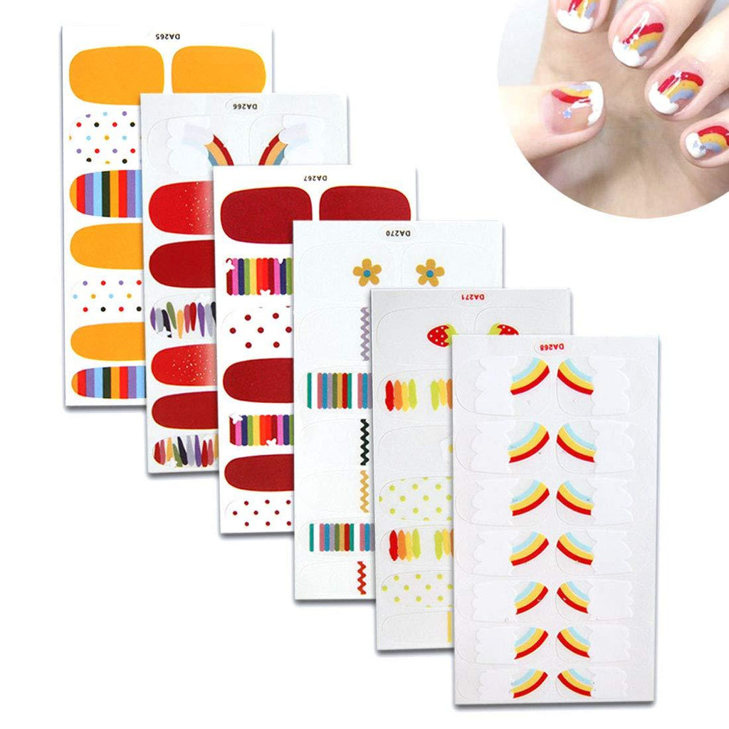 Full Nail Stickers 6 Sheets Nail Wraps Self-Adhesive Nail Art Decals False Nail Design Manicure Set for Women Girls Full Nail Art Polish Stickers - BeesActive Australia