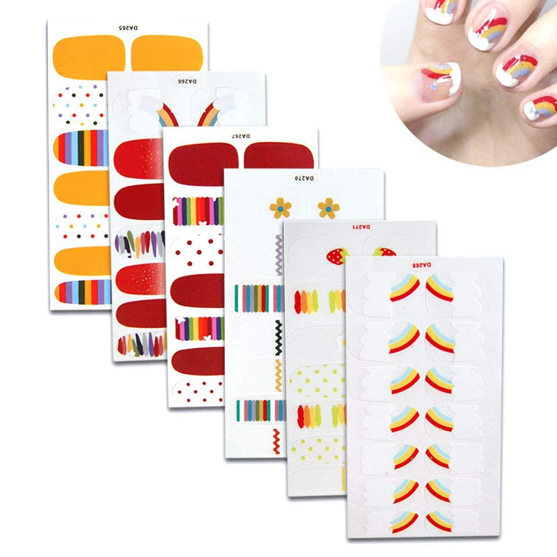 Full Nail Stickers 6 Sheets Nail Wraps Self-Adhesive Nail Art Decals False Nail Design Manicure Set for Women Girls Full Nail Art Polish Stickers - BeesActive Australia