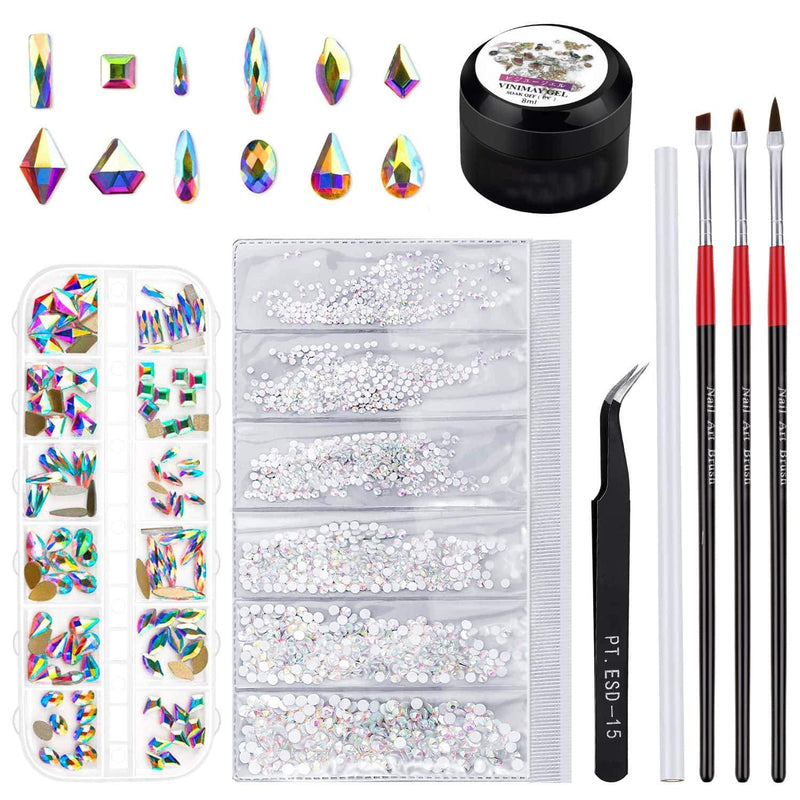 Rhinestones for Nails, Selizo 1728 Pcs Nail Art Rhinestones Crystals Charms with 120 Pcs Multi Shapes Nail Gems Diamonds and Nail Glue for Acrylic Nails Jewelry Decorations - BeesActive Australia