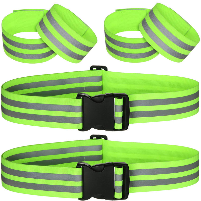 Hotop 6 Pieces Reflective Band Strap Safety Reflective Glow Belt PT Belt High Visibility Reflective Waist Belt for Arm, Wrist, Ankle, Leg Running Cycling Walking Marathon Green - BeesActive Australia