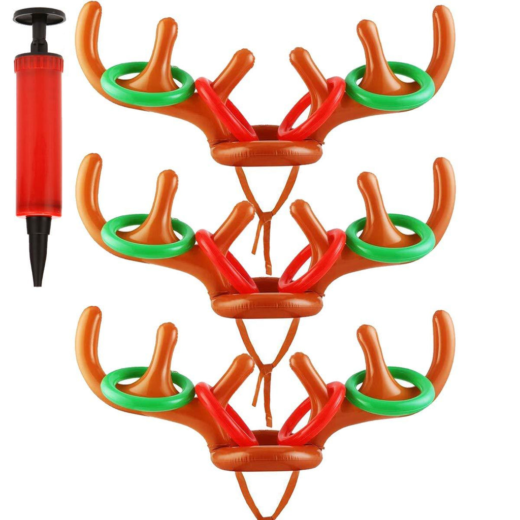 [AUSTRALIA] - DTDR 3 Pack Christmas Inflatable Reindeer Antler Ring Toss Games Toys Set with Pump for Christmas Xmas Holiday Party Favors,3 Antlers,12 Rings Style 1 