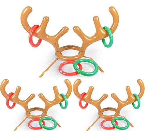 [AUSTRALIA] - JOLLYSTYLE 3 Sets Christmas Inflatable Reindeer Antler Ring Toss Game - Xmas/Holiday Party Supplies Favors Decorations - 3 Antlers,12 Rings 