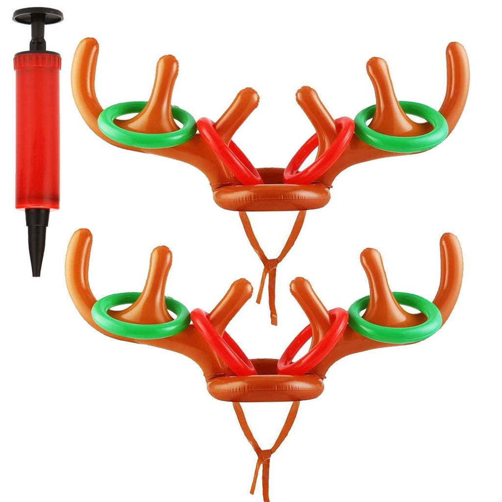[AUSTRALIA] - DTDR 2 Pack Inflatable Reindeer Antler Ring Toss Game Set, 2 Pieces Christmas Inflatable Reindeer Antler Hats and 8 Pieces Colorful Rings with Pump for Kids Family Christmas Party Accessories Style 1 