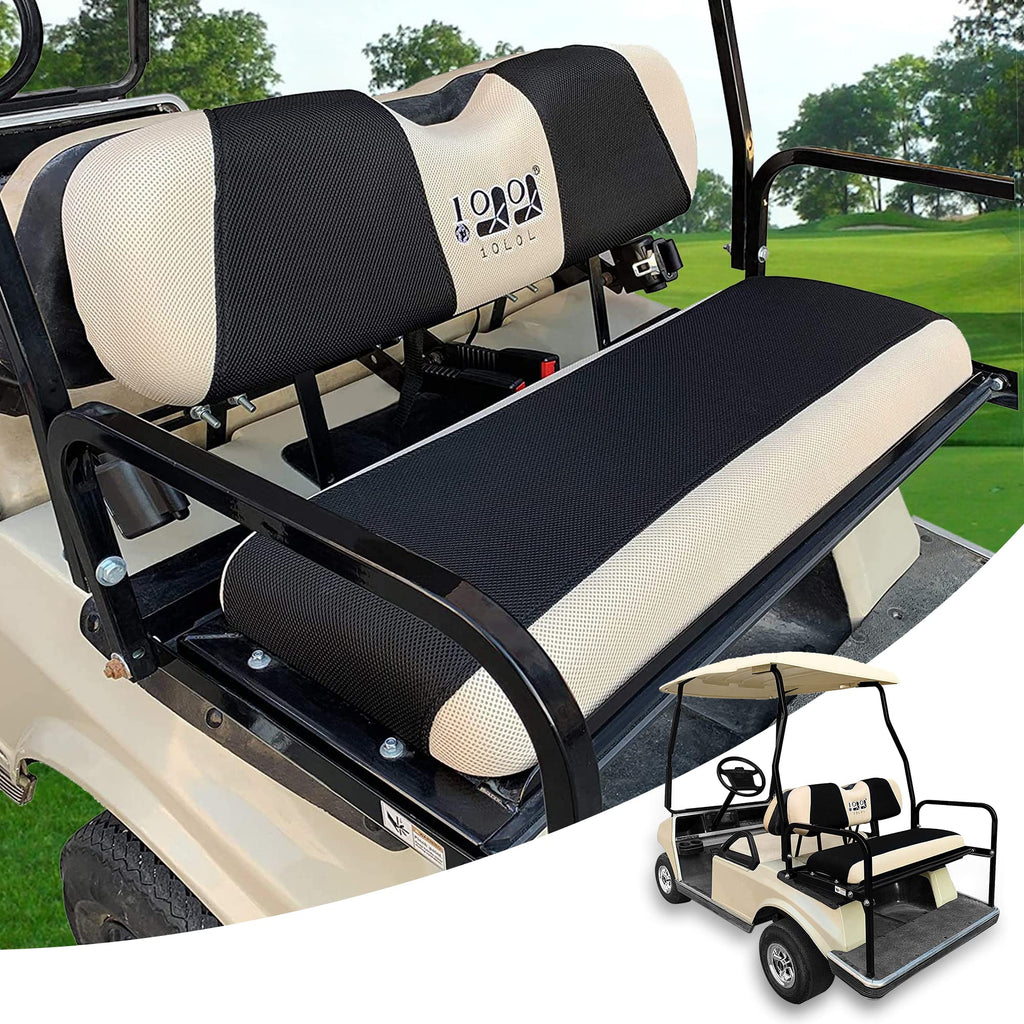 10L0L Golf Cart Seat Covers Full Set for Rear Seats, Easy Install with Two-Tone Colors Polyester Bench Seat Protectors, Universal Fit Accessories for EZGO TXT RXV & Club Car DS Precedent & Yamaha Black and Beige - BeesActive Australia