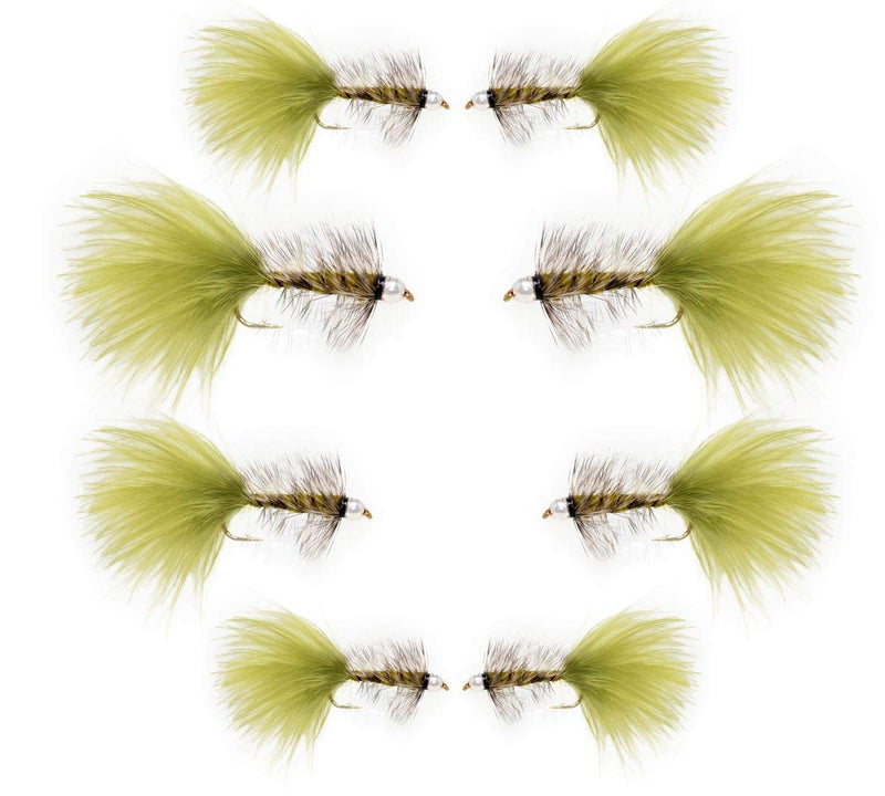 Olive Bead Head Flash Bugger Woolly Bugger Streamer Trout Fly Fishing Flies | 8 Flies | Rainbox Trout Pike Flies | Size 6 & 8 & 10 & 12 - BeesActive Australia