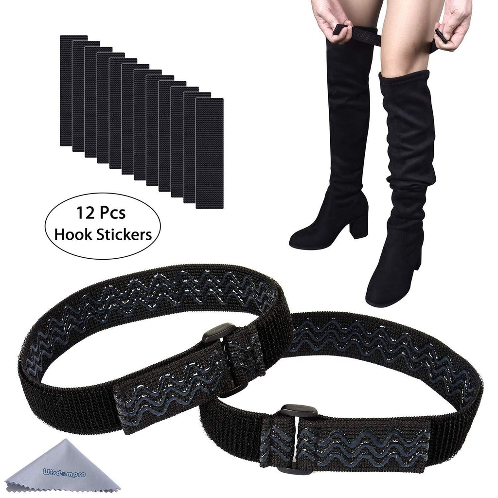 [AUSTRALIA] - Wisdompro Boot Straps, 1 Pair Knee Boot Straps of Elastic Adjustable Belt, Plus Extra 12 Pcs Adhesive Tape Hook Sticker for Fall-Off Prevention 