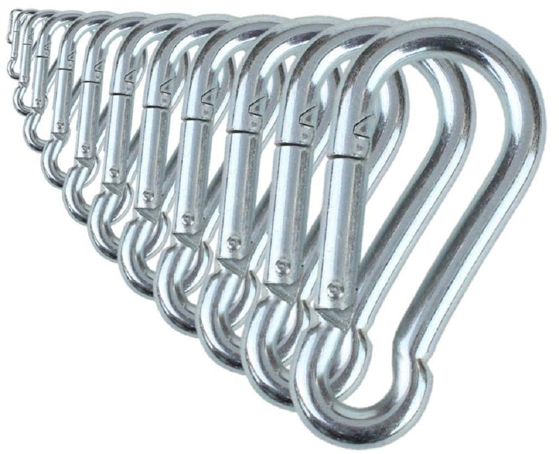 Branded Boards Black & Silver Heavy Duty Bushcraft Zinc-Galvanized Steel Carabiner Spring Snap Clip Link Hooks. 200-400lb Load. 6 Packs, 12 Packs and Variety Packs. Silver-5cm-12 Pack - BeesActive Australia