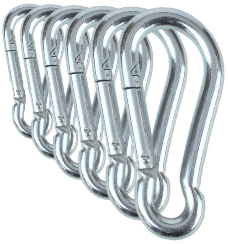 Branded Boards Black & Silver Heavy Duty Bushcraft Zinc-Galvanized Steel Carabiner Spring Snap Clip Link Hooks. 200-400lb Load. 6 Packs, 12 Packs and Variety Packs. Silver-7cm-6 Pack - BeesActive Australia