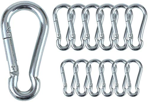 Branded Boards Black & Silver Heavy Duty Bushcraft Zinc-Galvanized Steel Carabiner Spring Snap Clip Link Hooks. 200-400lb Load. 6 Packs, 12 Packs and Variety Packs. Silver-5cm & 7cm-12 Pack - BeesActive Australia