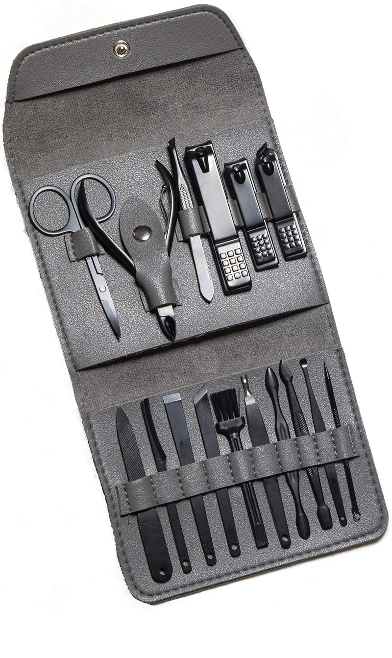 Terraway Nail Kit and Manicure Grooming Set, 16Pcs Pedicure Tools for Professionals, Home Mani Pedi Tools With Everything for Women and Men, Includes Clippers for Nail Care, Scissors and Nail File Gray - BeesActive Australia