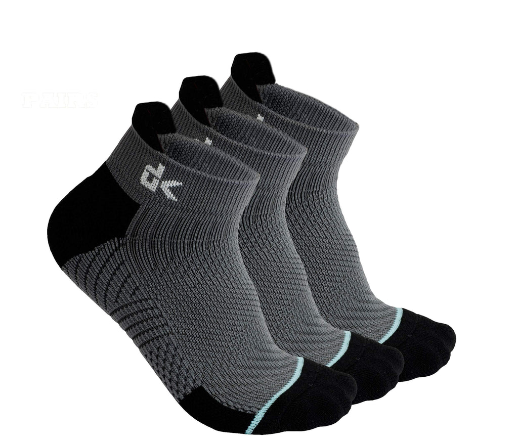 [AUSTRALIA] - Mens Running Socks -Work Athletic Blister Resistant Moisture Wicking Quarter Socks for Men Boys Youth - 3 Pairs Large Grey 