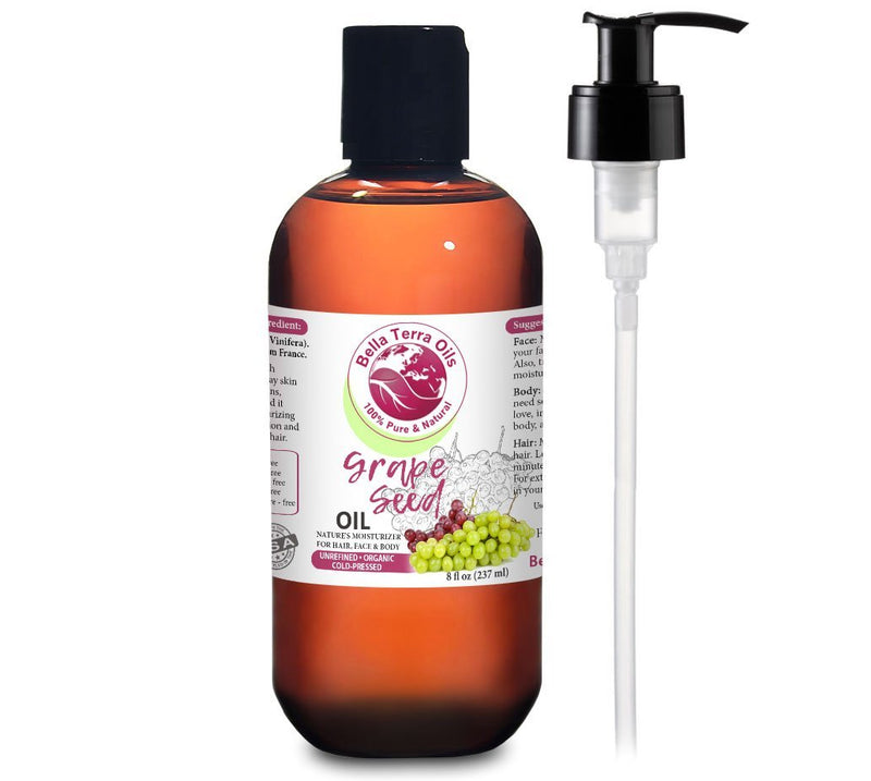 NEW Grape Seed Oil. 8oz. Cold-pressed. Unrefined. Organic. 100% Pure. Rich in vitamins. Hexane-free. Rejuvenates Skin. Softens Hair. Natural Moisturizer. For Hair, Skin, Nails, Beard, Stretch Marks. - BeesActive Australia