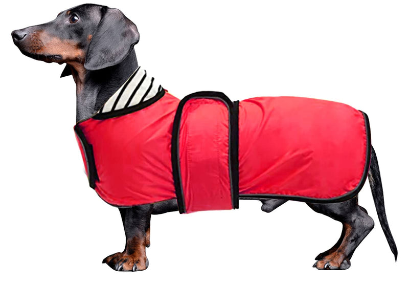 Dachshund Raincoat Waterproof, Perfect for Dachshund Sausage Weiner Dog Rain Gear with Reflective Trim and Adjustable Bands Dog Clothing in Autumn and Winter Medium(Back: 17"-18"in) Red - BeesActive Australia