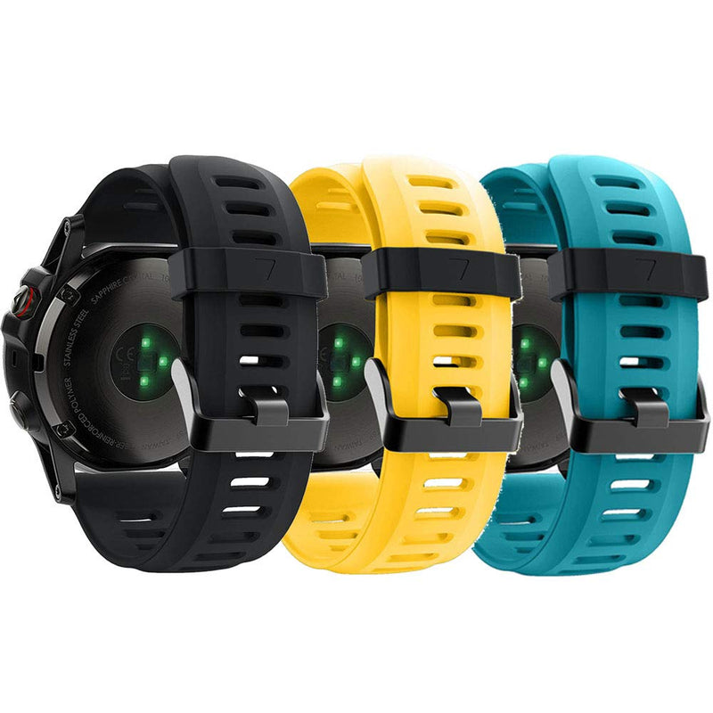 QGHXO Band for Garmin Fenix 3, Soft Silicone Replacement Watch Band Strap for Garmin Fenix 3 / Fenix 3 HR Smart Watch (No Tracker) 3PCS,Black&Yellow&Blue - BeesActive Australia