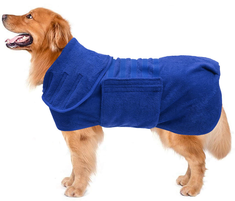 Dog Drying Coat Dressing Gown Towel Robe pet Microfibre Super Absorbent Anxiety Relief Designed Puppy fit for xs Small Medium Large Dogs X-Large(Back: 22"-23"in) Blue - BeesActive Australia
