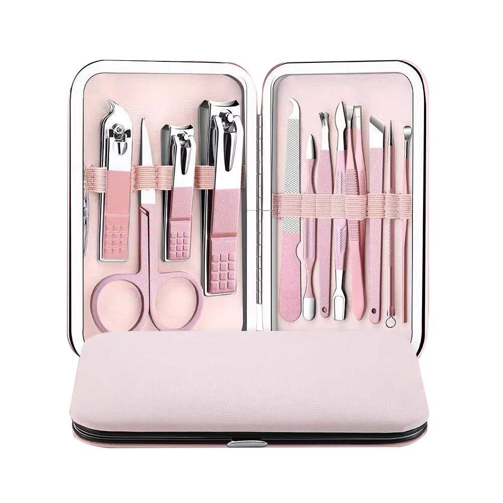 Melveiry 12 in 1 Manicure Set - Nail Clippers Pedicure Care Tools for Travel, Stainless Steel Grooming kit - Pink - BeesActive Australia