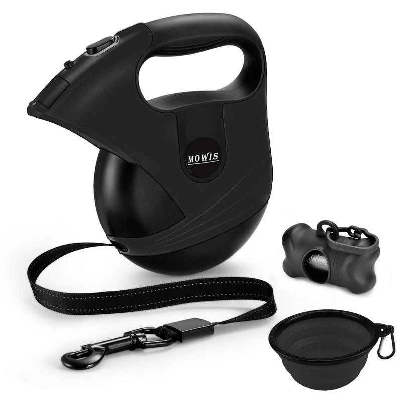 Mowis Retractable Dog Leash, 360° Tangle-Free, Heavy Duty up to 175Lbs Pets, 16ft Strong Nylon Tape with Waste Bag Dispenser, Pet Travel Bowl, One-Handed Brake/Pause/Lock Black - BeesActive Australia