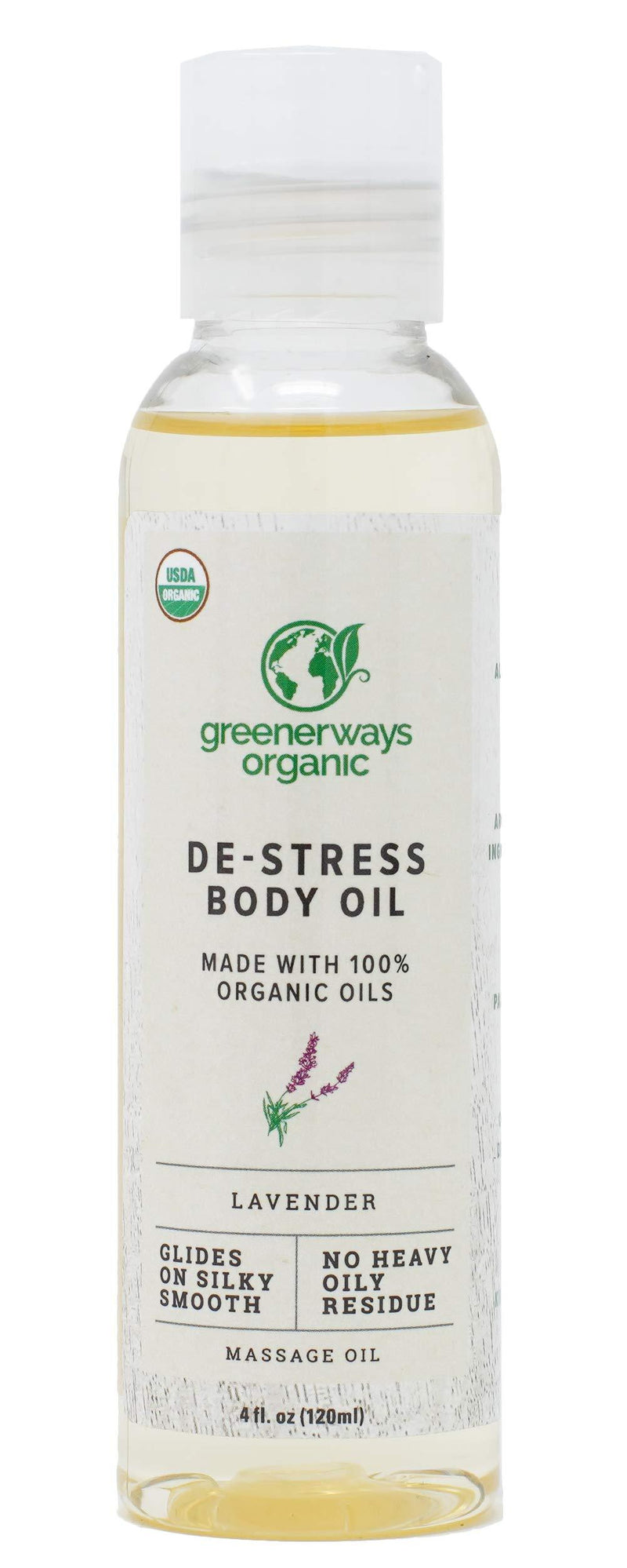 Greenerways Organic Destress Body Massage Oil - USDA Certified - Skin Moisturizing Oil for Glowing Skin - Anti-Aging Skin Care - Professional Therapeutic Massaging Oil - 4 oz / 120 ml - BeesActive Australia