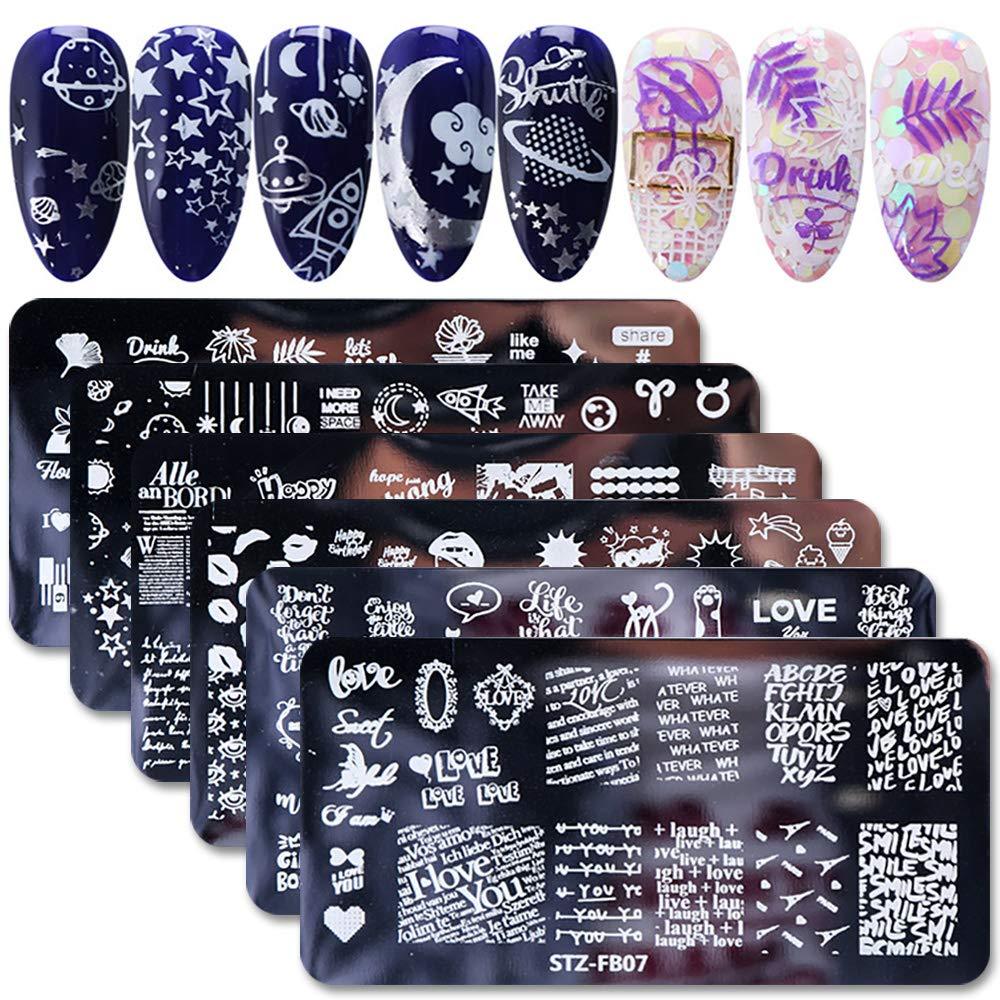 WOKOTO 6Pcs Nail Art Image Stamping Template Set Starry Sky Star Design Nail Polish Stamps Kit Manicure Stencils for DIY&Salon KIT1 - BeesActive Australia