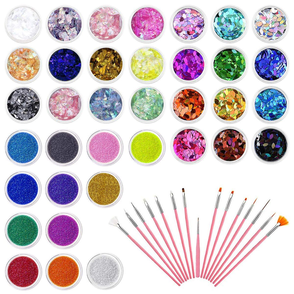 PHOGARY 36 Pots Glitter Sequins Set for Resin Makeup Nail Design - Holographic Sequins (Horse Eye Shaped), Mylar Shell Foil Flakes, Glitter Dust for Nail Decoration, DIY Craft - BeesActive Australia