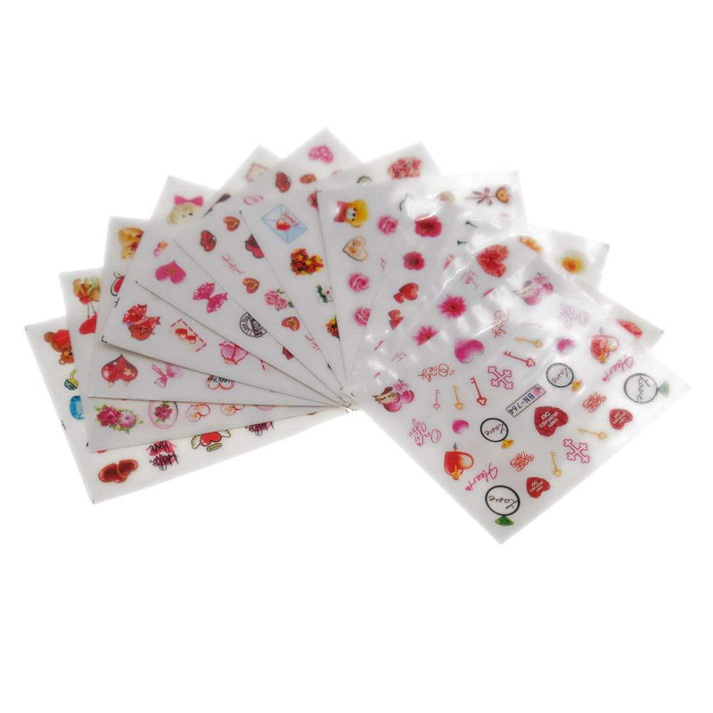 Aysekone 12 Sheets Love Valentine Theme Nail Stickers Nail Art Decorations Red Rose Lipstick Flower Lip Balloon Champagne Glass Patterns Water Transfer Decals for Women Girls (# 2-12 Sheets) # 2 - 12 Sheets - BeesActive Australia