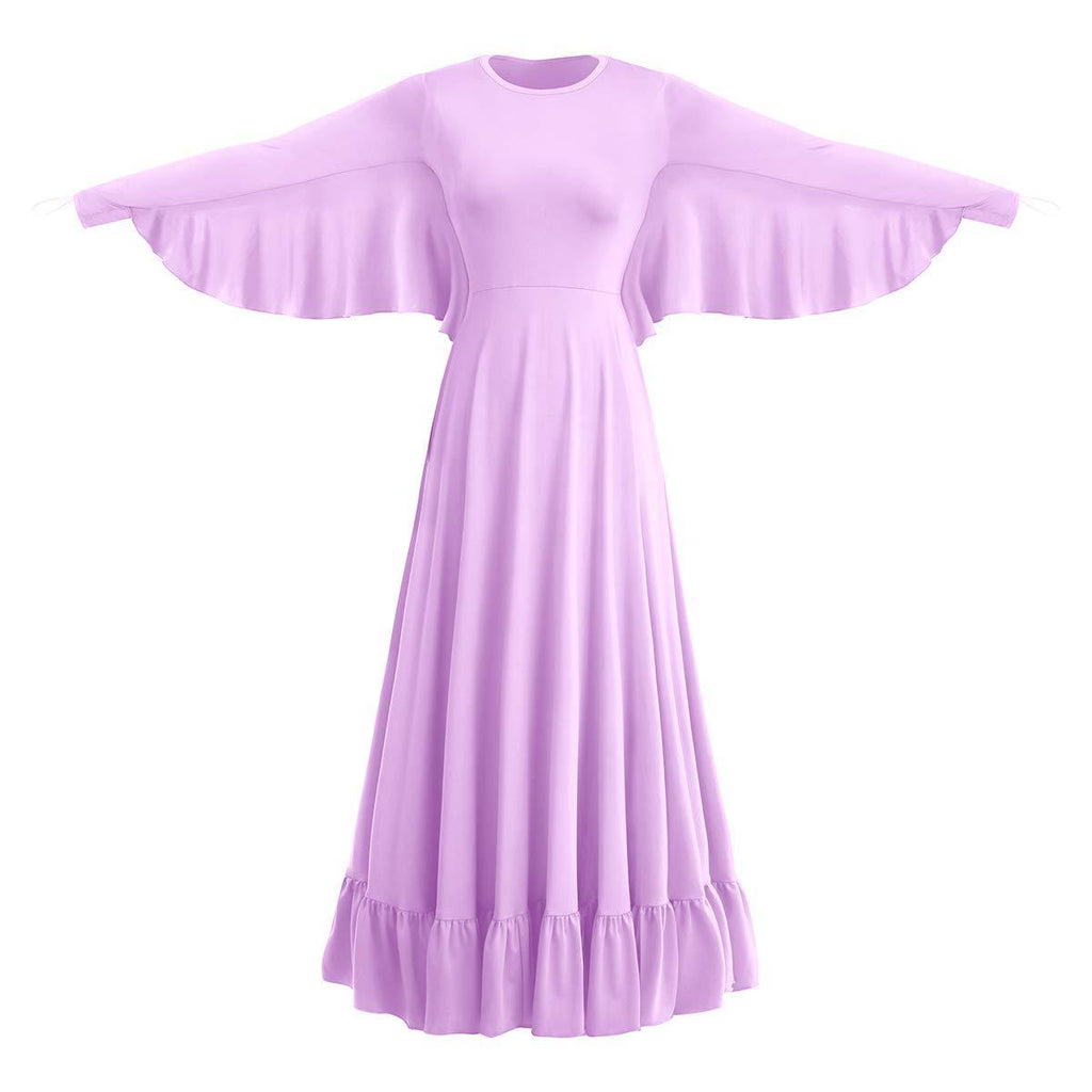 [AUSTRALIA] - Womens Angel Wing Worship Liturgical Praise Dance Dress Loose Fit Full Length Ruffle Tunic Maxi Dancewear Ballet Gown XX-Large Light Purple 