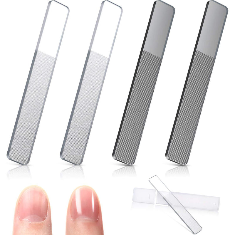 4 Pieces Glass Nail Shiner Crystal Nail Shine Buffer Polisher Crystal Glass Nano Nail File with Case for Natural Nails (White and Black Flat End) - BeesActive Australia