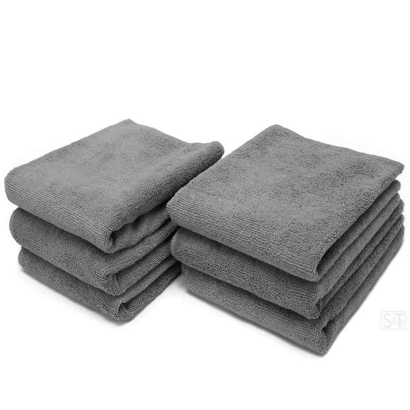S&T INC. Microfiber Fitness Exercise Gym Towels, 360 GSM, 6 Pack, 16-Inch x 27-Inch Grey - BeesActive Australia