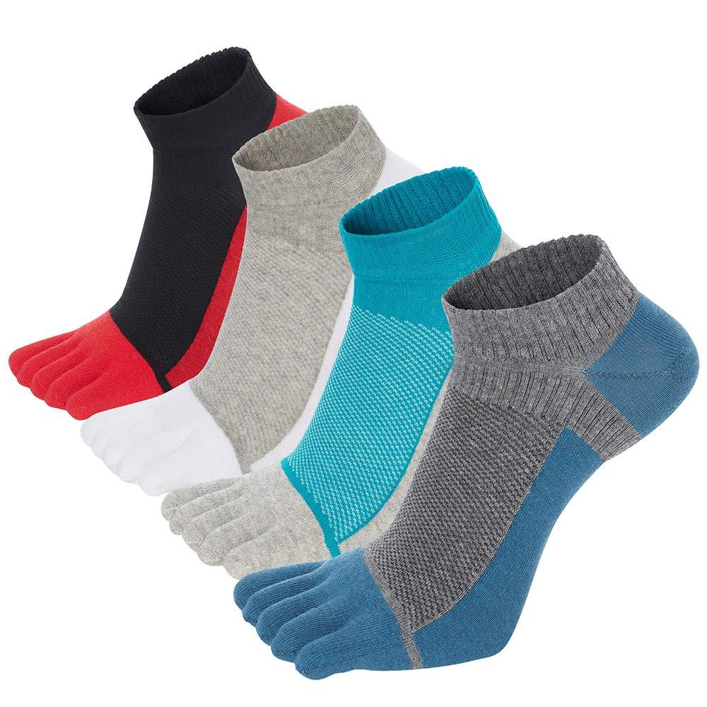 [AUSTRALIA] - VWELL Men's Toe Socks Crew Cotton Five Fingers Socks Low Cut Running Athletic Socks 4 Pairs Size 7-11 Dark Gray,grey,white,wine 