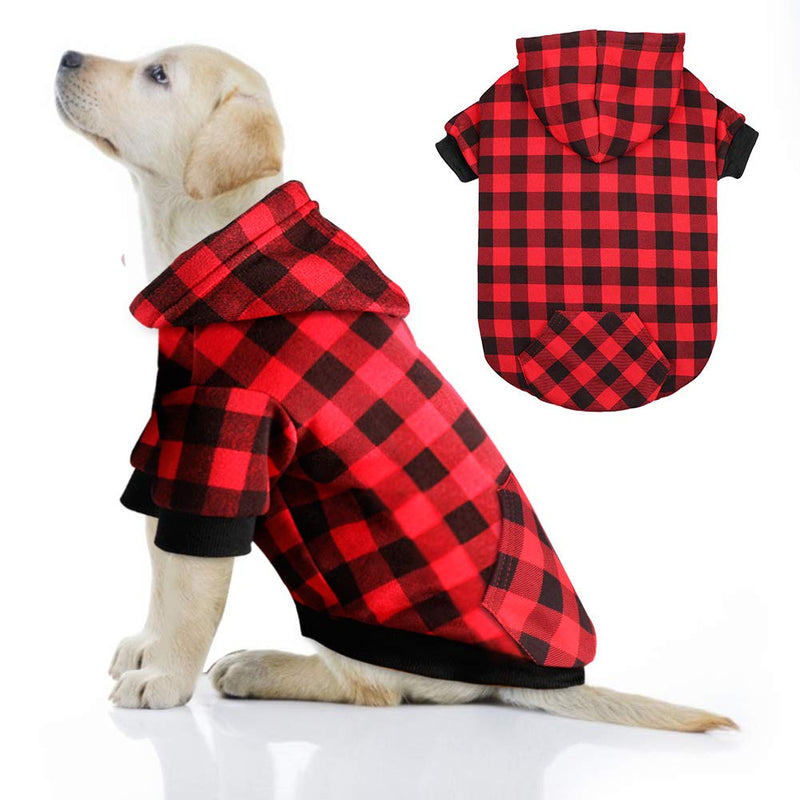 Mtliepte Red Plaid Dog Hoodie Sweater for Dogs Pet Clothes with Hat and Pocket XL - BeesActive Australia