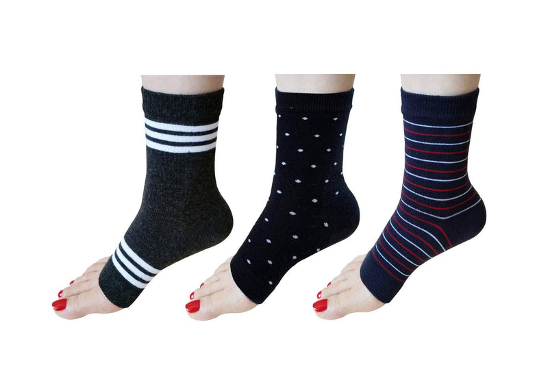 IBI Womens Soft Toeless Pedicure Socks, 3 Pairs (A-Multi) A-Multi - BeesActive Australia