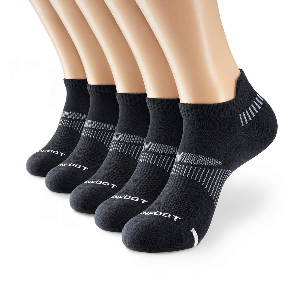 [AUSTRALIA] - M MONFOOT 5/10 Pairs Athletic Running Cushioned Silky Dry Heel Tab Ankle Socks for Men and Women Black (5 Pairs) Large 