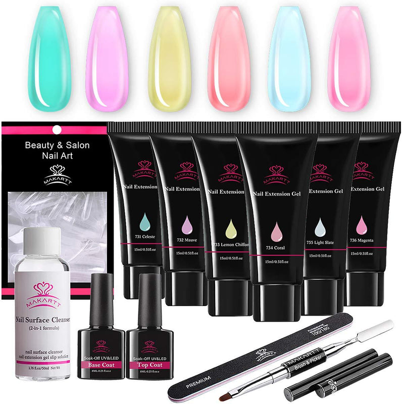 Makartt Jelly Translucent Poly Nail Extension Gel Kit, 6 Pastel Spring Poly Nail Colors 15ML Nail Extension Gel Builder Gel with Slip Solution All-in-one Nail Art Equipment for Beginner Kit P-73 - BeesActive Australia