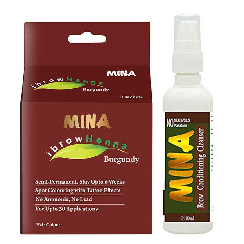 MINA ibrow Henna Burgundy Tint Kit with Brow Cleanser - BeesActive Australia