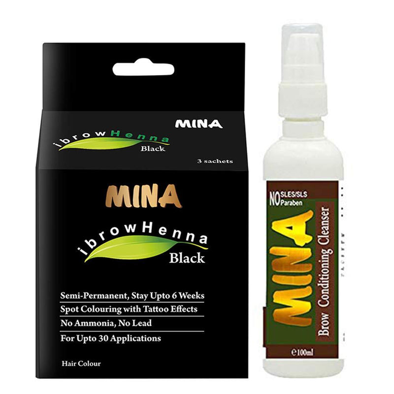 MINA ibrow Henna Black Tint Kit with Brow Cleanser - BeesActive Australia