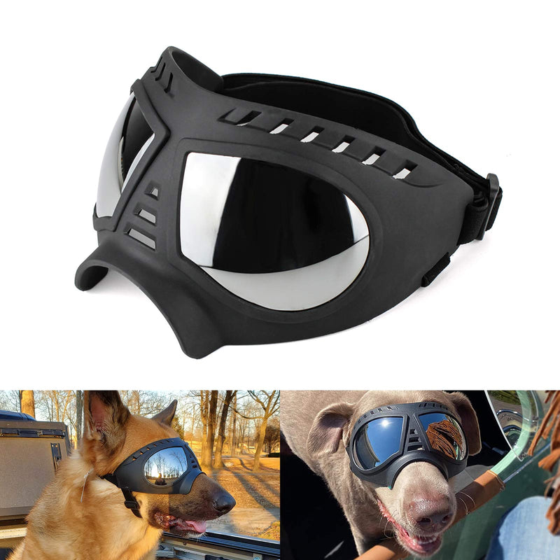 Namsan Soft Dog Goggles UV Protection Sunglasses Large Small-Medium Dogs Windproof Anti-Fog Sport Pet Glasses for Long Snout Dogs Eye Protective (Large)Silver Lens - BeesActive Australia