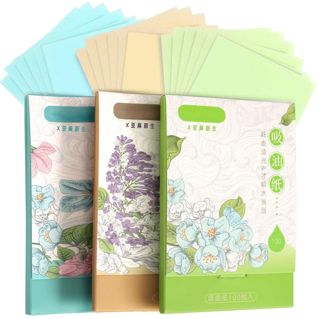 300 Sheets Oil Absorbing Tissues, HNYYZL 3 Pack Premium Oil Blotting Paper Sheets, Translucent, Soft Face Blotting Paper Stay Skin Fresh and Smooth, for Facial Skin Care & Make Up(Green, Blue, Brown) - BeesActive Australia