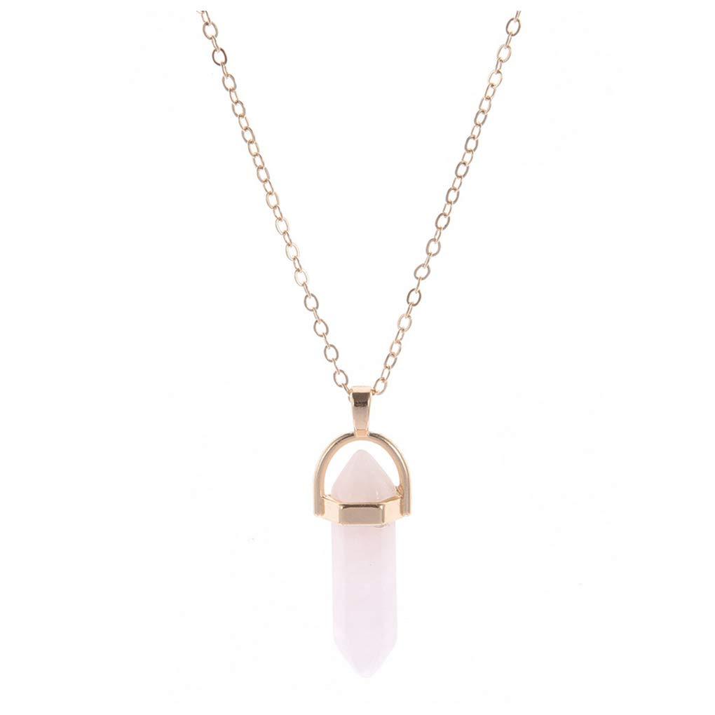 Yalice Quartz Necklace Gemstone Crystal Necklaces Healing Hexagonal Jewelry for Women and Girls Gold-Pink - BeesActive Australia