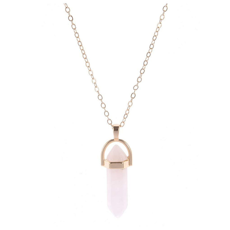 Yalice Quartz Necklace Gemstone Crystal Necklaces Healing Hexagonal Jewelry for Women and Girls Gold-Pink - BeesActive Australia