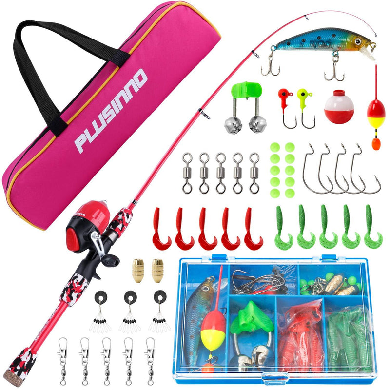[AUSTRALIA] - PLUSINNO Kids Fishing Pole with Spincast Reel Telescopic Fishing Rod Combo Full Kits for Boys, Girls, and Adults Red 120cm 47.24In 